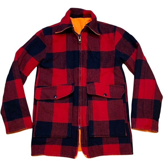 Vintage 80s/90s L.L. Bean Mens Buffalo Plaid Reversible Orange Wool Hunting Chor - Picture 11 of 11